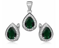 Elegancki rodowany srebrny komplet łezki szmaragd cyrkonie srebro 925 Z0721K_G