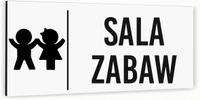 Tabliczka na drzwi SALA ZABAW Aluminium BIAŁA NADRUK UV Piktogram