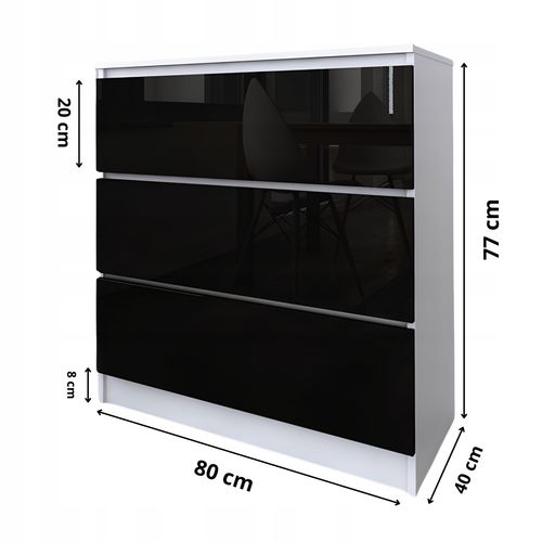 Komoda Do Salonu Sypialni 3 Szuflady 80 Zoe Biała Czarny Połysk na Arena.pl