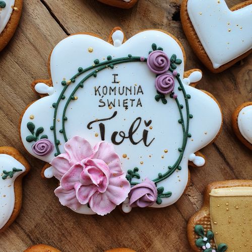 CIASTKO KOMUNIA PLAKIETKA Z KWIATKIEM PODZIĘKOWANIE na Arena.pl