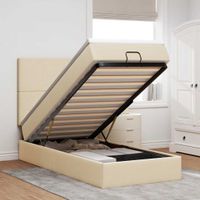 Rama łóżka otomana z materacem, kremowa, 80x200 cm, tkanina