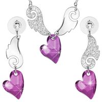 Komplet biżuterii WINGS fioletowe serduszka