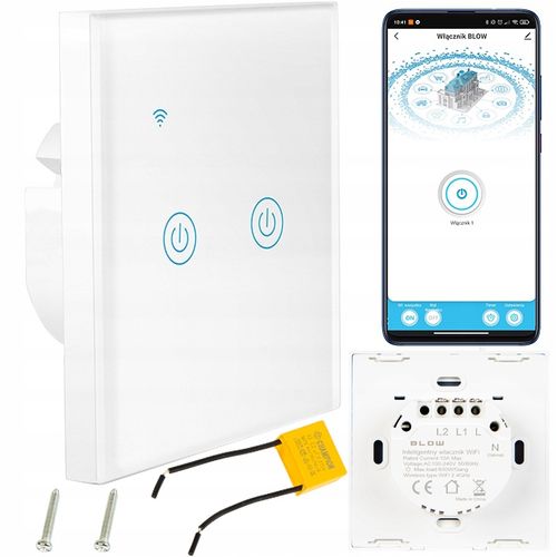 DOTYKOWY WŁĄCZNIK ŚWIATŁA DWUKANAŁOWY SZKLANY LED BIAŁY WiFi Tuya na Arena.pl