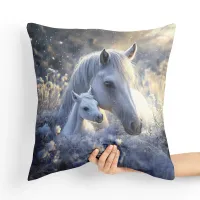 Poduszka Dekoracyjna - Magiczny koń z małym źrebakiem Tył poduszki: - Musztardowy