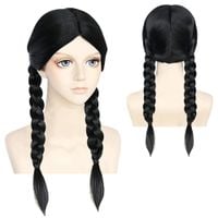 Uniwersalna czarna peruka z warkoczami długa damska Wednesday na imprezę