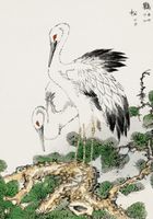 Plakat 70x100cm Stork and Pine Tree, Kashu Japoński Vintage do Salonu