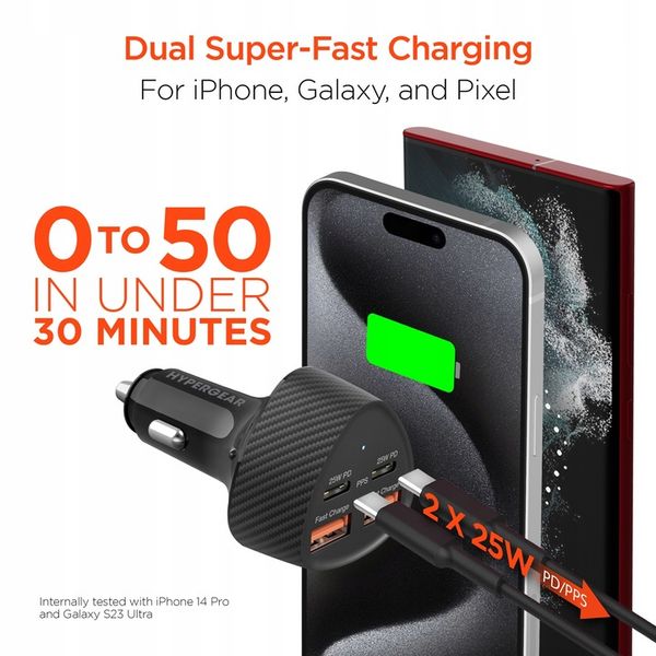 HyperGear superszybka ładowarka samochodowa QUAD 2xUSB-C PD, 2xUSB, 7A, 50W zdjęcie 4