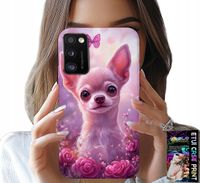 ETUI DO SAMSUNG GALAXY A41 - SŁODKA CHIHUAHUA NA RÓŻOWYM TLE KWIATAMI