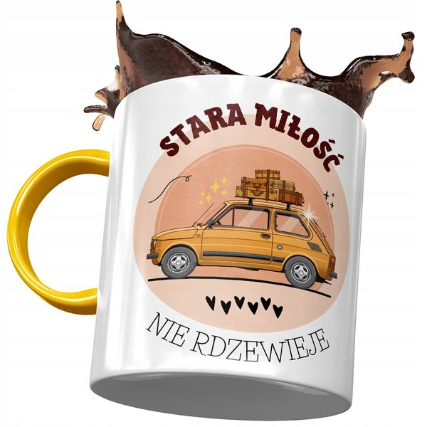 Kubek Żółty Śmieszny Zabawny Stara Miłość Prezent Z Nadrukiem Ze Zdjęciem zdjęcie 1