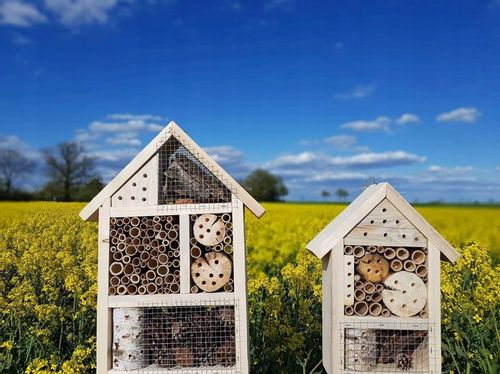 BUDKA LĘGOWA DOMEK HOTEL MOTYLI Z KORĄ + KLOCEK DLA OWADÓW TRAPEZ Z DREWNA na Arena.pl