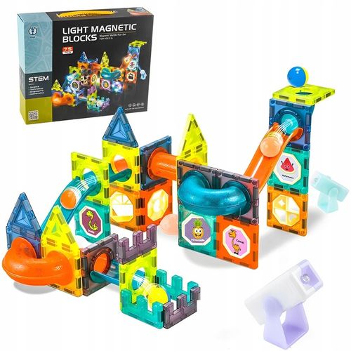 DUŻE KLOCKI KONSTRUKCYJNE MAGNETYCZNE ŚWIECĄCY TOR KULKOWY 75 ELEMENTÓW na Arena.pl