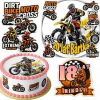 ZESTAW OPŁATEK NA TORT 20CM + 16 POSTACI - MOTOCROSS + IMIĘ 15CM 18CM