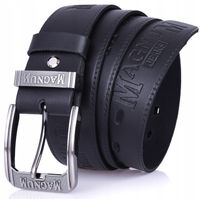 SKÓRZANY Pasek do spodni MAGNUM 4cm Jeans CZARNY
