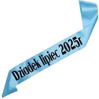 Dziadek + data - niebieska szarfa z czarnym nadrukiem