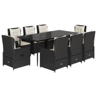 9-cz. zestaw mebli ogrodowych z poduszkami, czarny, rattan PE