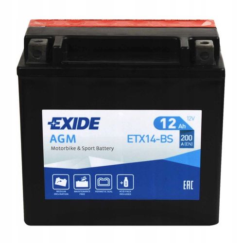 EXIDE AGM ETX14-BS / YTX14-BS 12V 12Ah 200A L+ na Arena.pl