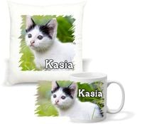 Zestaw PODUSZKA + KUBEK KOT KOTEK KOTY IMIĘ PREZENT z napisem dedykacją