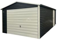 Garaż blaszany 3,5x5m Brama uchylna drzwi drewnopodobny rynny dach NB444