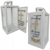 LATARENKA DEKORACYJNA LAMPION OGRODOWA LATARNIA OTWIERANA Z NAPISEM BIAŁA