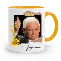Kubek Żółty Prezent Prezesa Jarosław Kaczyński Pis Z Nadrukiem Ze Zdjęciem