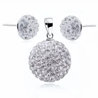SREBRNY KOMPLET NA SZTYFCIE BIAŁE PÓŁKULE 8MM KULKA I 14MM CRYSTAL BEADS