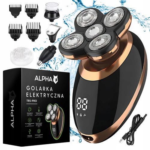 Golarka Męska 5W1 Maszynka do Golenia Brody, Włosów i Głowy - Trymer Alpha na Arena.pl