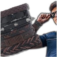 Zestaw 6 brązowych męskich bransoletek skórzanych z regulacją