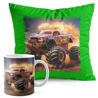 ZESTAW KUBEK + PODUSZKA ZIELONA - AUTO MONSTER TRUCK