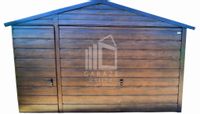 GARAŻ BLASZANY 4m x 7m poziom - dwuspad Brama uchylna +  drzwi + 2x okno - ciemny orzech 4x7
