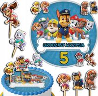 ZESTAW OPŁATEK NA TORT 20CM + TOPPERY PAPIEROWE - PSI PATROL IMIĘ 15CM 18CM