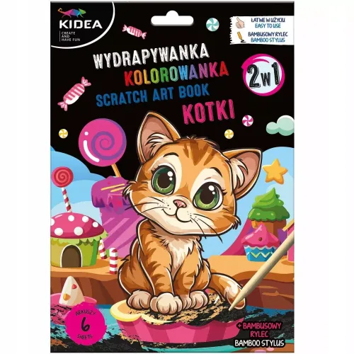 Wydrapywanka Z Kolorowanką Kotki 6 Arkuszy Z Rysikiem Kidea na Arena.pl