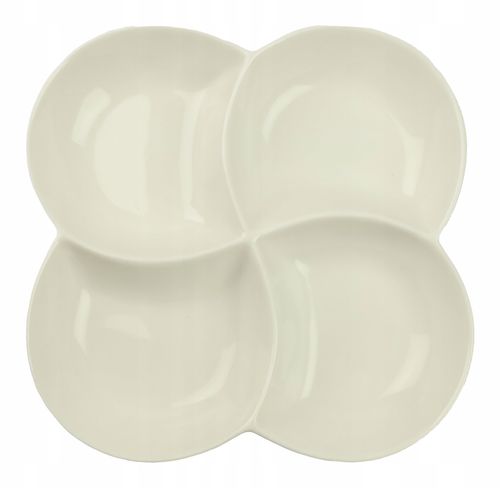 PÓŁMISEK OKRĄGŁY CZTERODZIELNY 21CM PORCELANOWY BIAŁY NA PRZEKĄSKI SOSY na Arena.pl