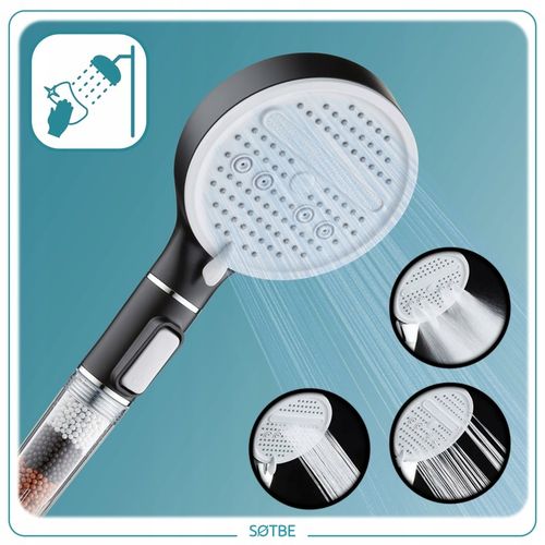 Słuchawka prysznicowa z jonizacją i filtrem Oszczędność Wody Czarna SOTBE na Arena.pl