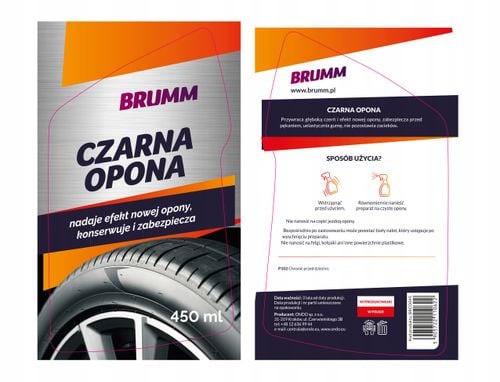 CZERNIDŁO DO OPON BRUMM NABŁYSZCZA PIELĘGNUJE KONSERWUJE ATOMIZER 450 ml na Arena.pl