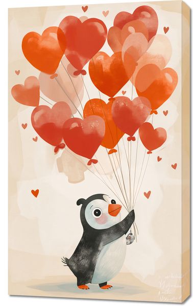 Obraz 60x100cm Pingwinek z Balonami zdjęcie 1