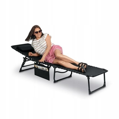 LEŻAK OGRODOWY Leżanka na PLAŻĘ CZARNY Regulowany KIESZONKA Tadar 4 pozycje na Arena.pl