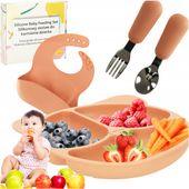 Naczynia silikonowe dla dzieci niemowląt zestaw stołowy miś pomarańczowe 4