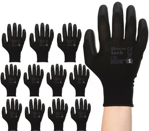 rękawice robocze mercator tech black+black pu - s - 12 par na Arena.pl