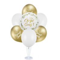 Zestaw balonów na stojaku Chrzest Święty gołąbek dekoracja stojąca