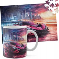 ZESTAW KUBEK + PUZZLE 110EL - AUTA SUPER SAMOCHODY PLAŻA MIASTO NOC