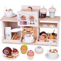 Zestaw Drewniany Kawiarnia Coffee Shop Ekspres Kubeczki Desery ZA5938