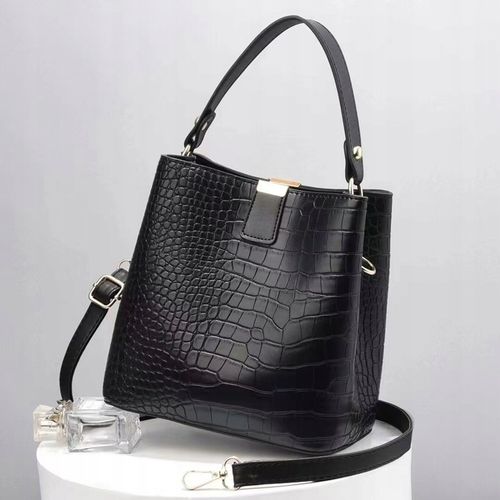 Torebka Damska Czarna na Ramię Elegancka Lakierowana Skóra Węża Ekologiczna na Arena.pl