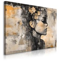 Obraz Do Sypialni Abstrakcyjny Portret Kobiety Beton Kwiaty 120cm x 80cm