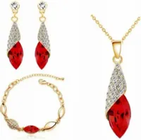Złoty komplet biżuterii pozłacane rubinowe łezki krople prezent