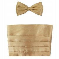 Złoty pas smokingowy XXL z muszką męską i poszetką