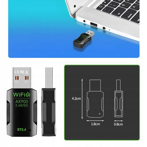 KARTA SIECIOWA ADAPTER BLUETOOTH 5.4 WiFi 6 BT USB 900 MBPS WPA3 ODBIORNIK na Arena.pl