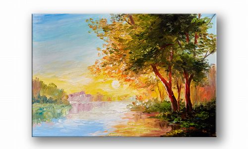 OBRAZ NA PŁÓTNIE 021 Drzewa nad rzeką 90x60cm na Arena.pl