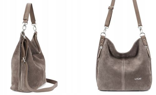 Modne torebki z zamszu naturalnego taupe duże a4 markowe LOCCATI skórzane na Arena.pl