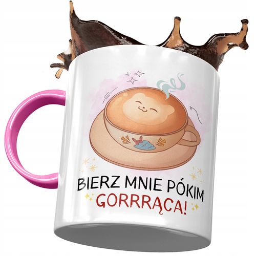 Kubek Różowy Śmieszny Bierz Mnie Pókim Gorrrąca Z Nadrukiem Ze Zdjęciem na Arena.pl