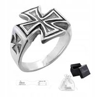 Sygnet srebrny pr. 925 Efektowny Pierścień z Krzyżem Maltańskim | r. 19